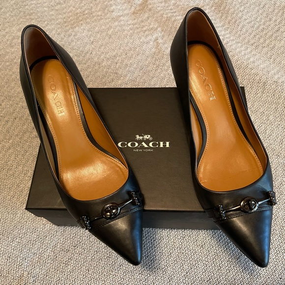 Coach Lauri silky leather black heels pumps - Picture 1 of 5